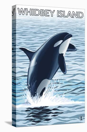 Whidbey Island, Washington - Orca Jumping-Lantern Press-Stretched Canvas