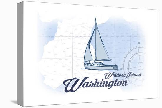 Whidbey Island, Washington - Sailboat - Blue - Coastal Icon-Lantern Press-Stretched Canvas