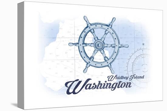 Whidbey Island, Washington - Ship Wheel - Blue - Coastal Icon-Lantern Press-Stretched Canvas