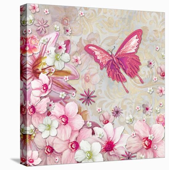 Whimsical Butterfly Pink Flowers-Megan Aroon Duncanson-Stretched Canvas