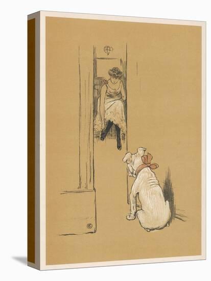 White Bulldog Guards His Master's Friend Pammy While She Changes Her Clothes-Cecil Aldin-Premier Image Canvas