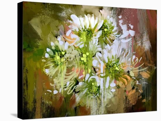 White Chrysanthemum Flowers,Abstract Digital Painting-Tithi Luadthong-Stretched Canvas