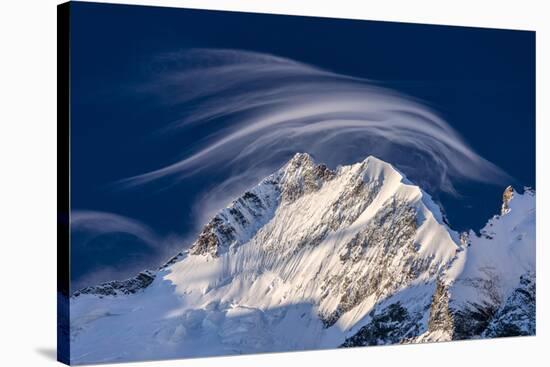 White cloud at dawn lights up Piz Bernina and Biancograt, Engadine, Canton of Graubunden, Engadine,-Roberto Moiola-Premier Image Canvas