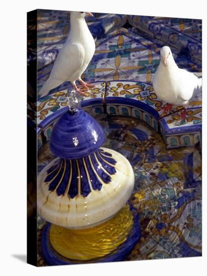 White Doves in Plaza Tiled Fountain, Sevilla, Spain-John & Lisa Merrill-Premier Image Canvas