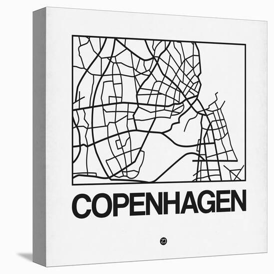 White Map of Copenhagen-NaxArt-Stretched Canvas