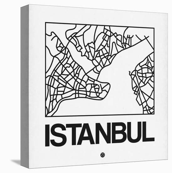 White Map of Istanbul-NaxArt-Stretched Canvas