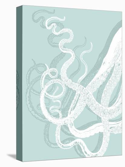 White Octopus on Seafoam c-Fab Funky-Stretched Canvas