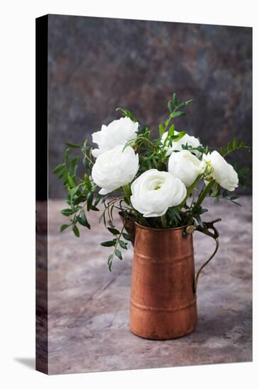 White Ranunculus Flowers Brown Background-Anna Pustynnikova-Premier Image Canvas