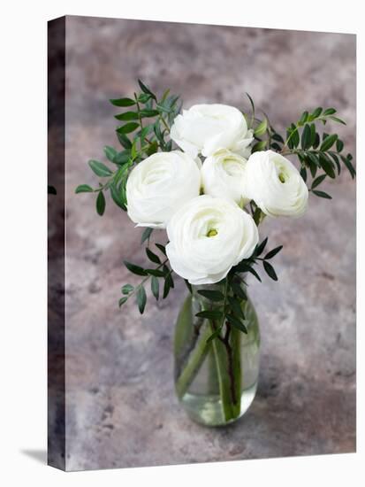White Ranunculus Flowers in Vase Grey Background-Anna Pustynnikova-Premier Image Canvas