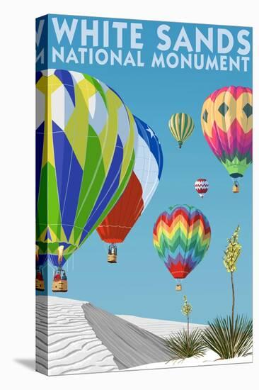 White Sands National Monument, New Mexico - Hot Air Balloons-Lantern Press-Stretched Canvas