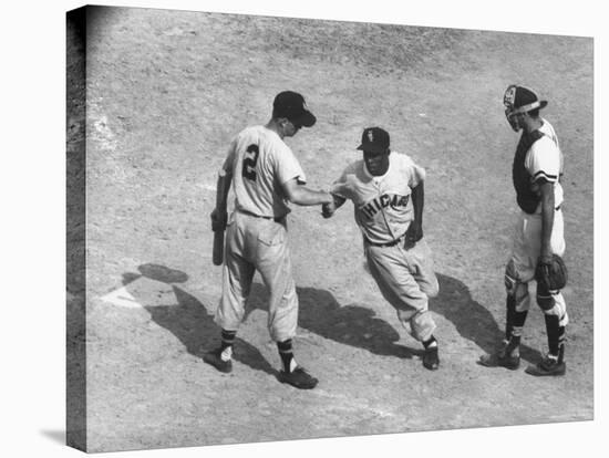 White Sox Player Nellie Fox at Home Plate, Shaking Hands with Minnie Minoso During Game-Francis Miller-Premier Image Canvas