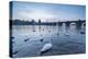 White swans on the Vltava River and the historical Charles Bridge at sunrise, UNESCO World Heritage-Roberto Moiola-Premier Image Canvas