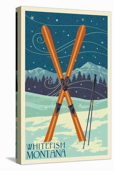 Whitefish, Montana - Crossed Skis-Lantern Press-Stretched Canvas