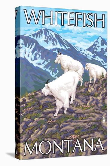 Whitefish, Montana - Mountain Goat Family-Lantern Press-Stretched Canvas