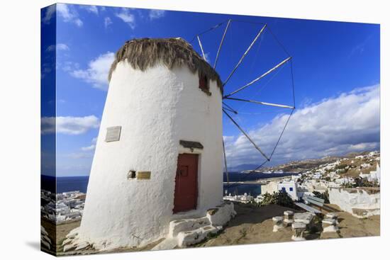 Whitewashed windmill, view of Mykonos Town (Chora) and cruise ships in distance, Mykonos, Cyclades,-Eleanor Scriven-Premier Image Canvas