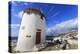 Whitewashed windmill, view of Mykonos Town (Chora) and cruise ships in distance, Mykonos, Cyclades,-Eleanor Scriven-Premier Image Canvas