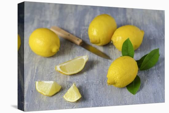 Whole and Sliced Lemons on Grey Subsoil-Jana Ihle-Premier Image Canvas