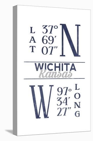 Wichita, Kansas - Latitude and Longitude (Blue)-Lantern Press-Stretched Canvas