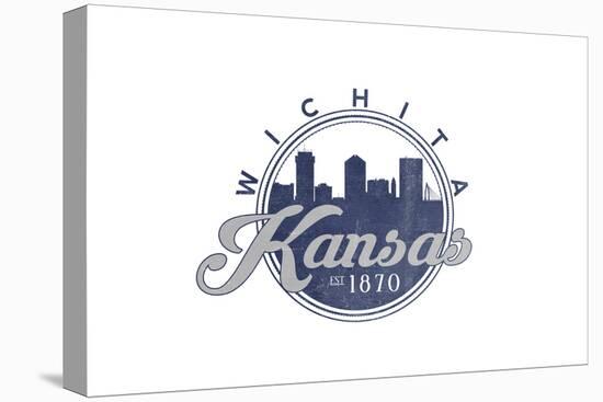 Wichita, Kansas - Skyline Seal (Blue)-Lantern Press-Stretched Canvas