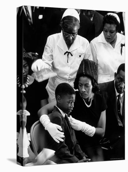 Widow of Slain Civil Rights Activist Medger Evers Comfort Her Grieving Son Darrell During Funeral-John Loengard-Premier Image Canvas