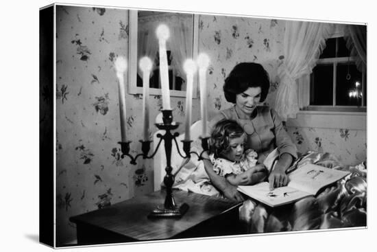 Wife of Senator Jackie Kennedy Reading Book to Her Daughter Caroline In Family's summer home-Alfred Eisenstaedt-Premier Image Canvas