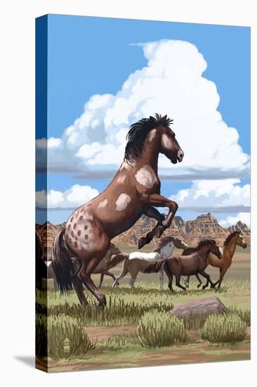 Wild Horses and Buttes-Lantern Press-Stretched Canvas