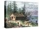 Wilderness Log Cabin of Pioneers Who Travel by River-null-Premier Image Canvas