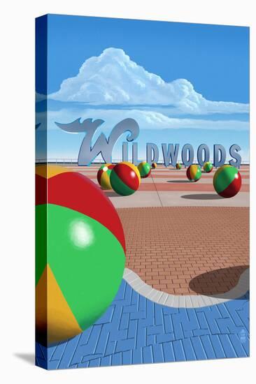 Wildwood, New Jersey - Beach Balls and Sign-Lantern Press-Stretched Canvas