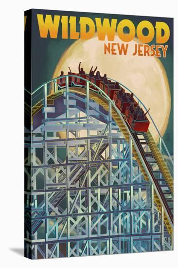 Wildwood, New Jersey - Roller Coaster and Moon-Lantern Press-Stretched Canvas
