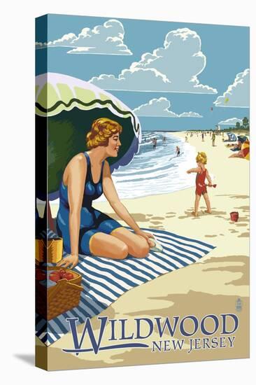 Wildwood, New Jersey - Woman on the Beach-Lantern Press-Stretched Canvas