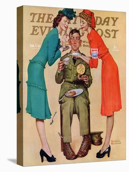 "Willie Gillis at the U.S.O." Saturday Evening Post Cover, February 7,1942-Norman Rockwell-Premier Image Canvas