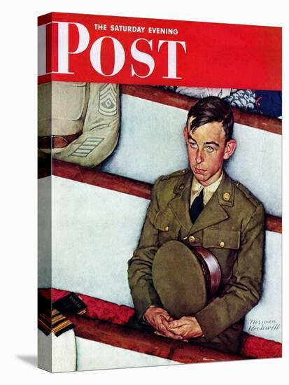 "Willie Gillis in Church" Saturday Evening Post Cover, July 25,1942-Norman Rockwell-Premier Image Canvas