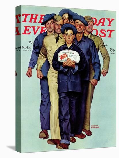 "Willie Gillis' Package from Home" Saturday Evening Post Cover, October 4,1941-Norman Rockwell-Premier Image Canvas