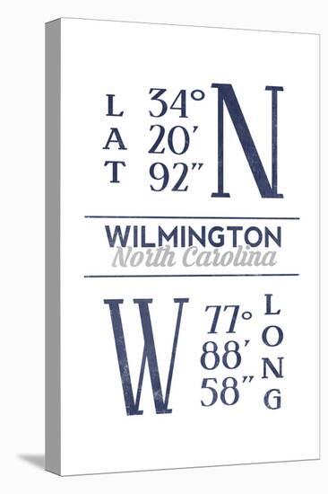 Wilmington, North Carolina - Latitude and Longitude (Blue)-Lantern Press-Stretched Canvas