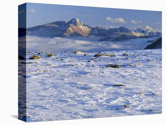 Wind-Blown Snow & Longs Peak Above Clouds, Rocky Mountains, Colorado, USA-Scott T. Smith-Premier Image Canvas