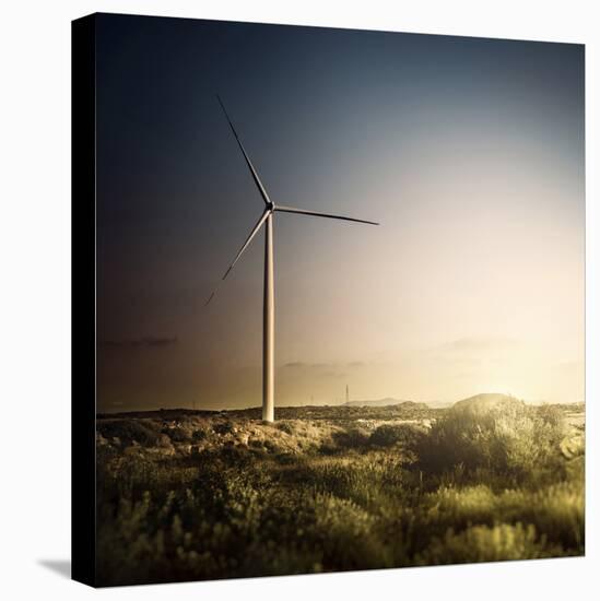 Wind Turbine in a Field in the Evening, Sardinia, Italy-null-Premier Image Canvas