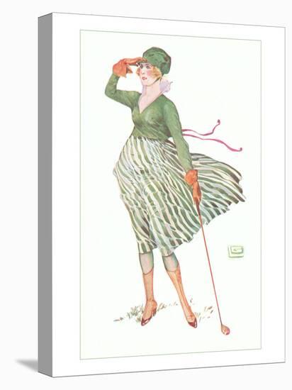 Windblown Lady Golfer-null-Stretched Canvas