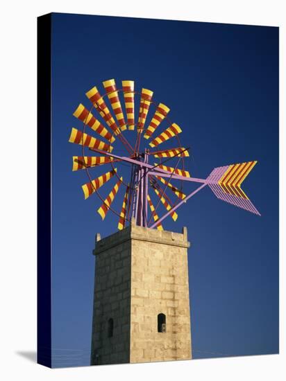 Windmill with Sails in the Colours of the Mallorcan Flag, Mallorca, Balearic Islands, Spain-Tomlinson Ruth-Premier Image Canvas