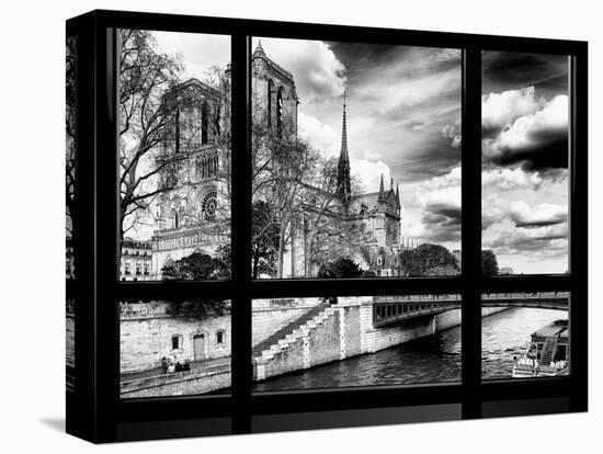 Window View, Special Series, Notre Dame Cathedral, Seine River, Paris, Black and White Photography-Philippe Hugonnard-Premier Image Canvas