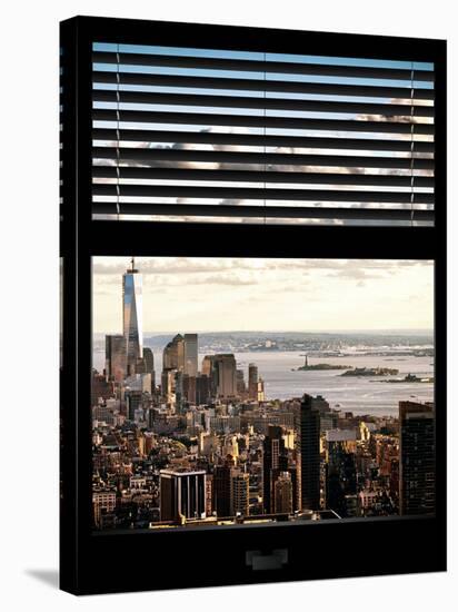 Window View with Venetian Blinds: Cityscape Manhattan Center (1 WTC) and Statue of Liberty View-Philippe Hugonnard-Premier Image Canvas