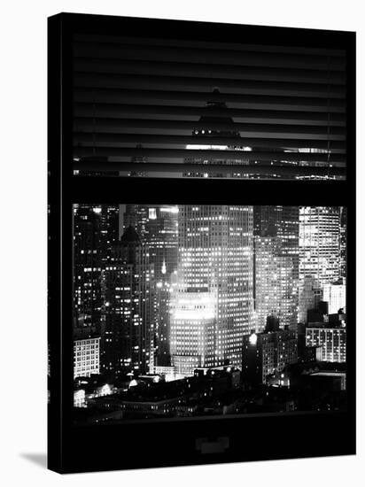 Window View with Venetian Blinds: Skyscrapers and Buildings at Times Square by Night - Manhattan-Philippe Hugonnard-Premier Image Canvas