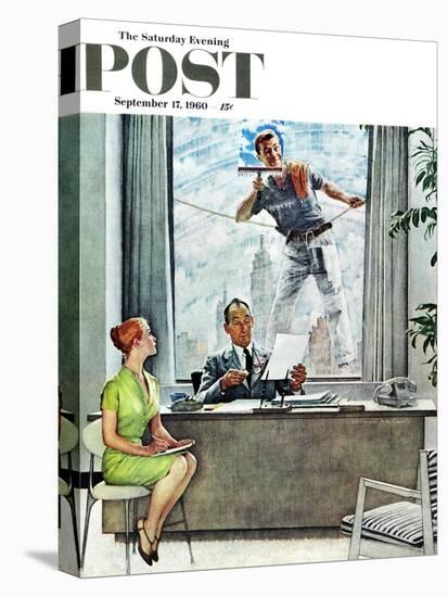 "Window Washer" Saturday Evening Post Cover, September 17,1960-Norman Rockwell-Premier Image Canvas