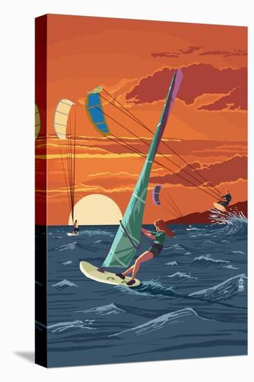 Windsurfers and Sunset-Lantern Press-Stretched Canvas