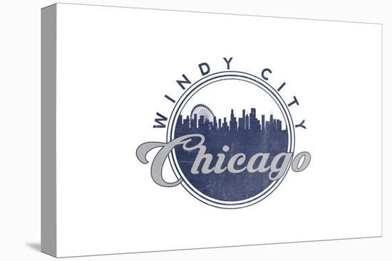 Windy City - Chicago, Illinois - Skyline Seal (Blue)-Lantern Press-Stretched Canvas