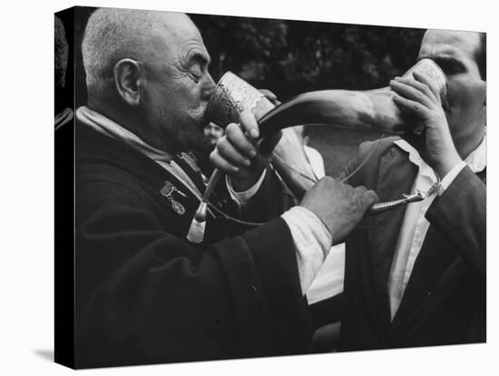 Wine from Silver-Chased Cattle Horns Downed by Toasters at Party on a Wine-Making Farm-Stan Wayman-Premier Image Canvas