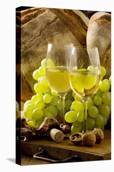 Wine Glasses with White Wine and Grapes-null-Premier Image Canvas