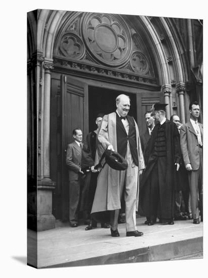 Winston Churchill and James B. Conant Emerging from Memorial Hall at Harvard University-Ralph Morse-Premier Image Canvas