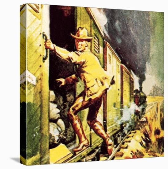 Winston Churchill Jumping from a Train During the Boer War-McConnell-Premier Image Canvas