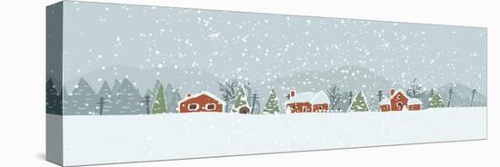 Winter Background with a Peaceful Village in a Snowy Landscape. Christmas Vector Hand Drawn Backgro-Artem Musaev-Stretched Canvas