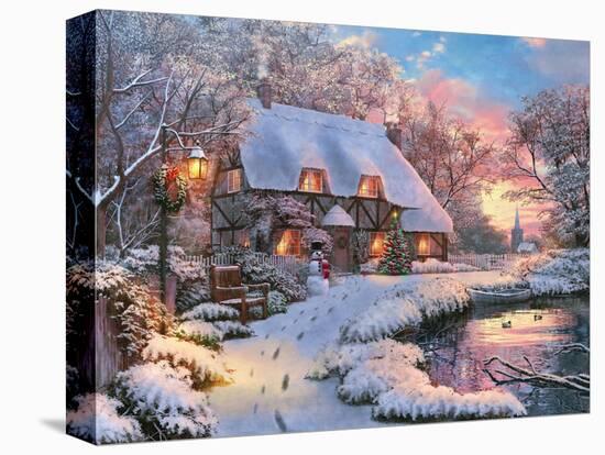 Winter Cottage-Dominic Davison-Stretched Canvas